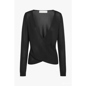 Michelle Mason Black Knit Cross Wrap Long Sleeve Sweater Top Size Small